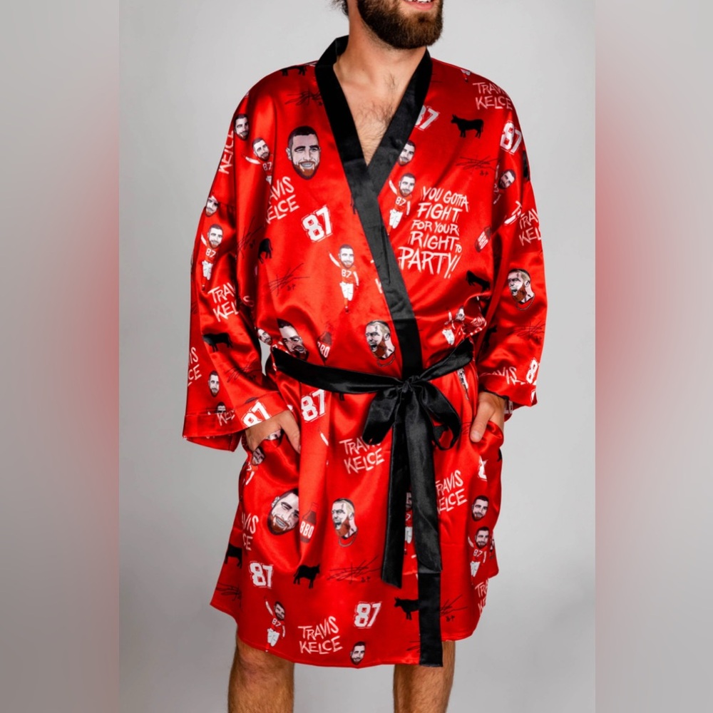 Sold Out Limited Edition RARE Travis Kelce NFLPA silk satin red kimono - S/M